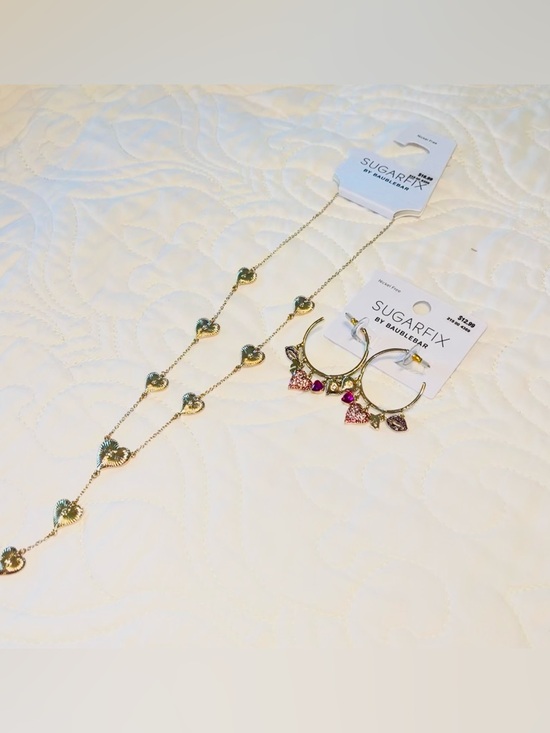 sugarfix Jewelry - NEW Never Worn! SUGARFIX Gold Heart Necklace and Gold Hoop Earrings with Charms